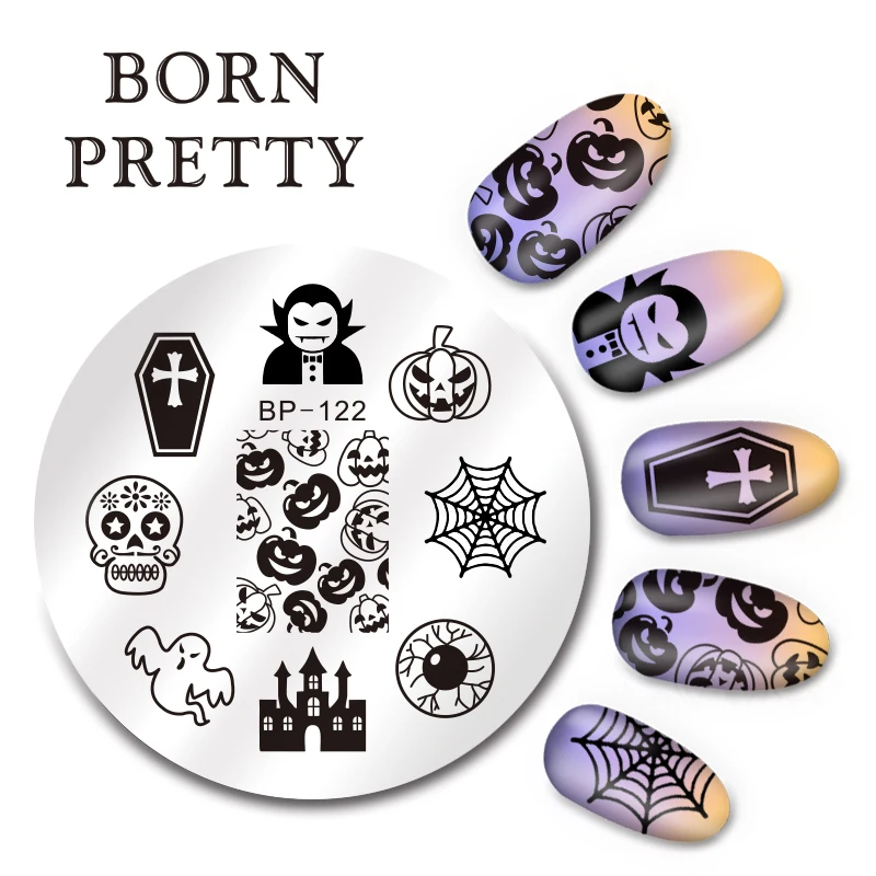 

BORN PRETTY Round Nail Art Stamp Template 5.5cm Halloween Pumpkin Stamping Nail Decorations Accessories Image Plate BP-122
