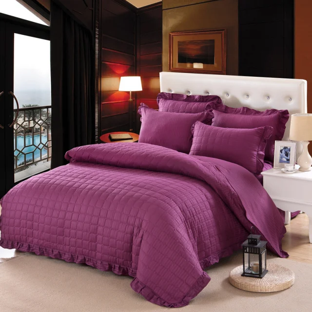 Special Price 100% Cotton Quilted Thick Soft Bedclothes Purple White Orange Blue Bedding sets Queen size Bed Skirt Duvet cover set 36