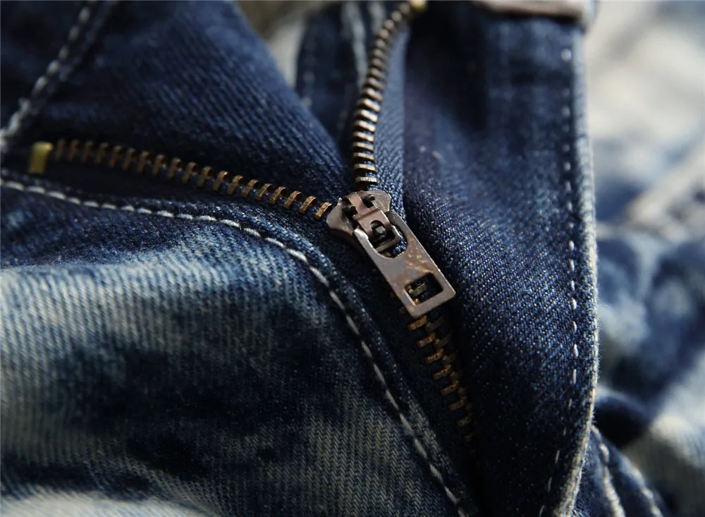 Новый Ретро Для мужчин джинсы Омывается Проблемные Джинсы Slim Fit прямые рваные джинсы для мужчин Высококачественная нашивка Для мужчин s
