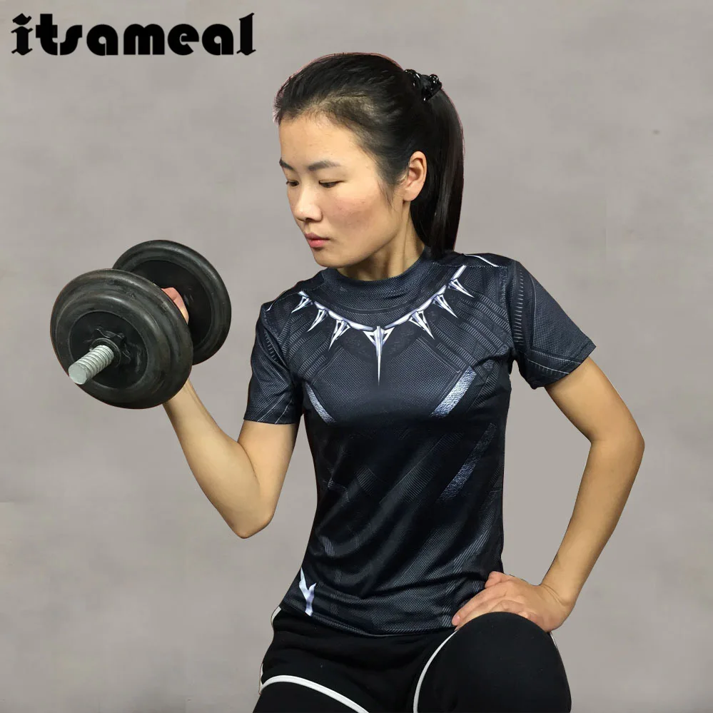 

Black Panther Compression Shirt 3D Printed T-shirts Women Short Sleeve Tops Female Captain America Cosplay Costume For Ladies