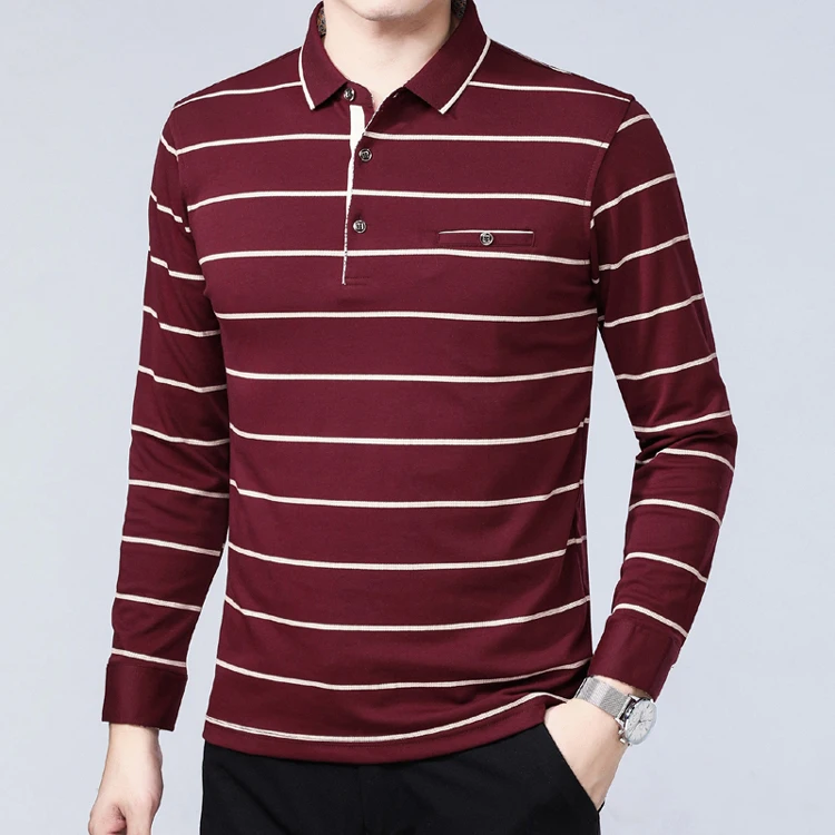 Miacawor Новая мужская полосатая рубашка-поло Повседневная Camisa рубашка поло мужская Весенняя с длинными рукавами мужские футболки одежда T711