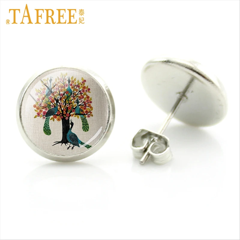 TAFREE A Big Tree Picture Stud Earrings on the pink background Vintage Flower earring Wintersweet Cherry Blossom jewlery A765|stud earrings|earring
