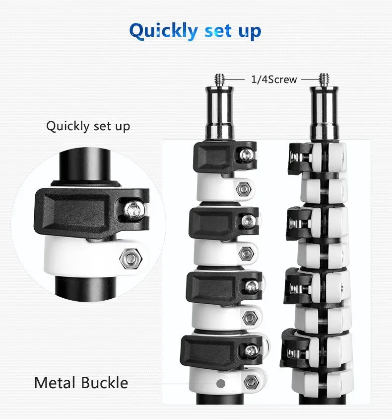  5 sections 6.9ft/210cm Light Stand Metal Portable Foldable Tripod Boom Arm for Studio Flash Light L