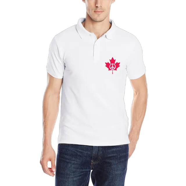 New Fashion Peace Symbol Flag of Canada Maple Leaf Man Polo Shirt Golfs