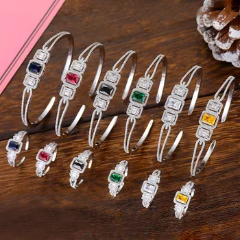 

missvikki Brand Shiny Clear Mini Cubic Zirconia Handamde Exclusive Charm Open Bangle Ring Jewelry Set for Women Accessories Gift