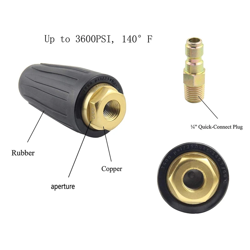 Вращающаяся распылительная турбонасадка для моек высокого давления, 1/4 дюймов БЫСТРОРАЗЪЕМНАЯ Форсунка 3600 фунтов/кв. дюйм, черный