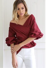 font b Women b font Sexy V Neck Half Lantern Sleeve font b Shirt b