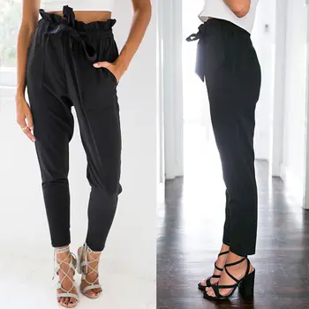 

Women Casual Cotton Harem Pants Comfy Elastic Waist Full Length Trousers