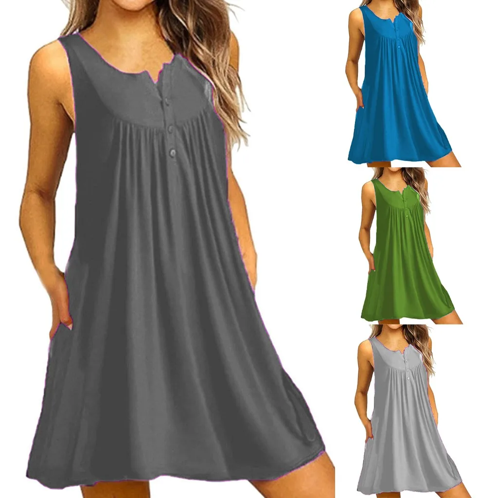 

New 2019 Comfortable Women's Plain Summer V Neck Short Sleeve Casual Solid Pockets T Shirt Dress vestidos sukienki #19515