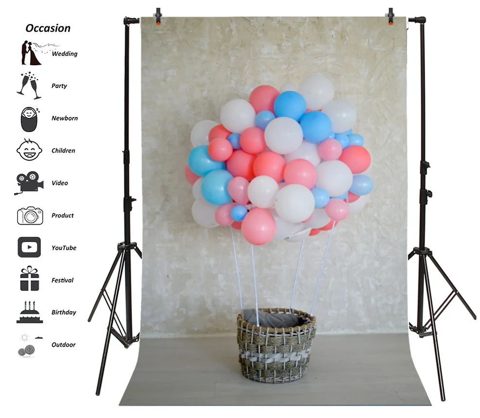 Laeacco Colorful Balloons Basket Baby Newborn Birthday Photography Background Customized Photographic Backdrops For Photo Studio Laeacco Colorful Balloons Basket Baby Newborn Birthday Photography Background Customized Photographic Backdrops For Photo Studio