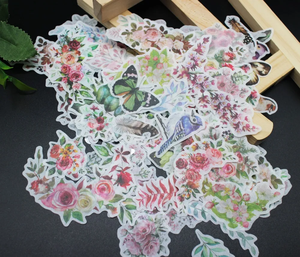 

90pcs Water-Colour Flower&Insect Paper Die Cut Stickers for Scrapbooking Happy Planner/Card Making/Journaling Project/diary