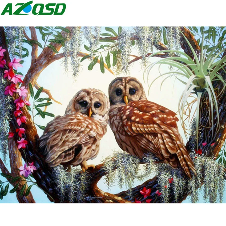 

AZQSD Diamond Mosaic Animal Picture Of Rhinestones Diamond Painting Owl Cross Stitch Full Round Drill Wall Decor Handmade