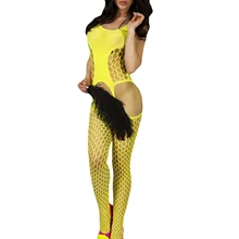 SAF Новое сексуальное женское нижнее белье с вырезом из рыбьей сетки, прозрачная панель спереди, без рукавов, колготы на всё тело костюм желтого цвета