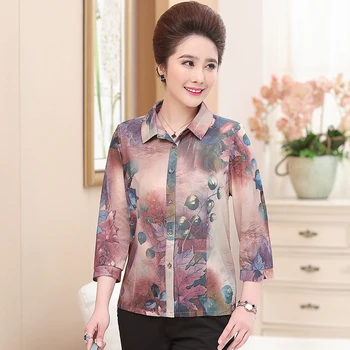

Women's 2018 new spring floral shirts elegant female fashion printing shirts mother's floral shirts