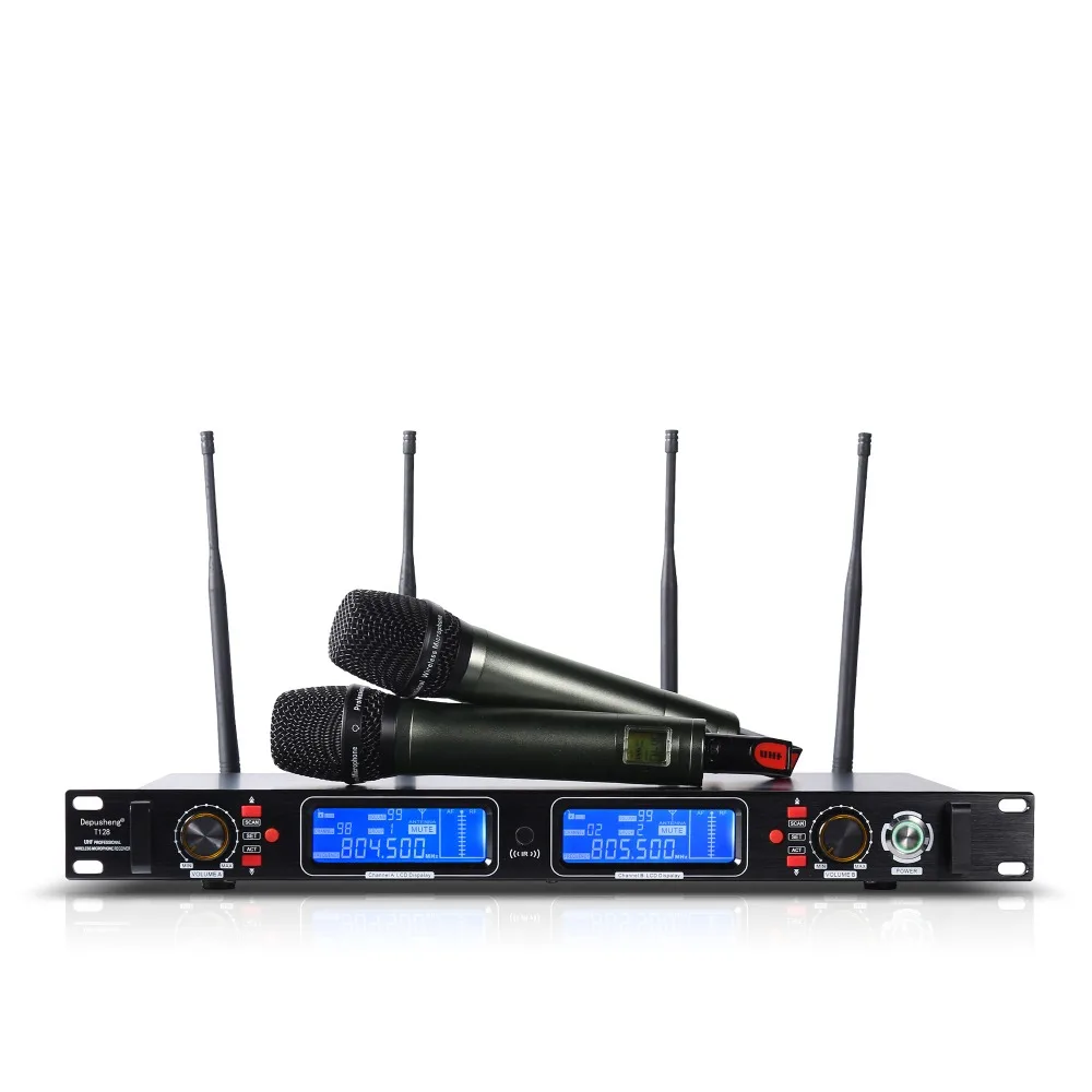 

UHF Wireless System Ture diversity 200 Channel Perfect For Singer On Stage Depusheng T128 Dual Handheld mic+Free shipping