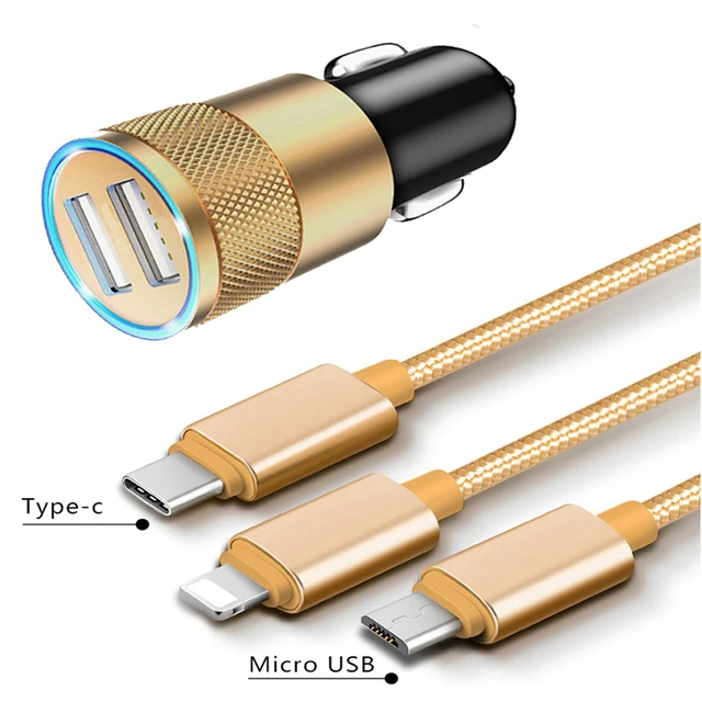 2 1a Dual Usb Car Charger With Multi Cable 3 In 1 Multiple 2 1a Dual Usb Car Charger With Multi Cable 3 In 1 Multiple Fast Charging Cord Adapter 4ft 1m Type C Light Micro
