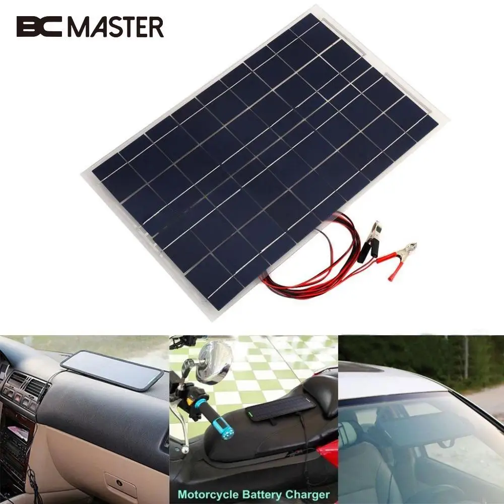 

BCMaster 18V 30W Smart Solar Power Panel Car RV Boat DIY Battery Charger Solar panel W/Alligator Clip Outdoor Travelling Module