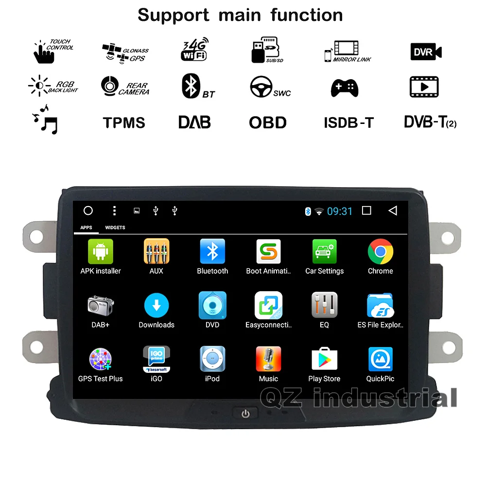 Sale QZ industrial HD 9" Android 8.1 for Renault Duster Logan II Sandero II Dacia Dokker car DVD player with 3/4G WIFI GPS Navi Radio 1