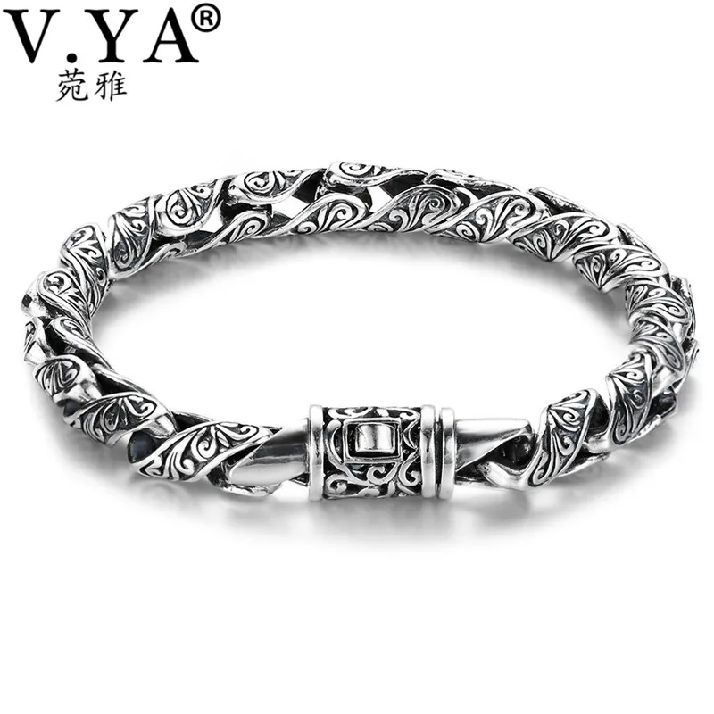 

V.YA 8mm Mens Bracelet 925 Silver Retro Vintage S925 Sterling Silver Link Chain Bracelet Men Male Jewelry Homme bijoux
