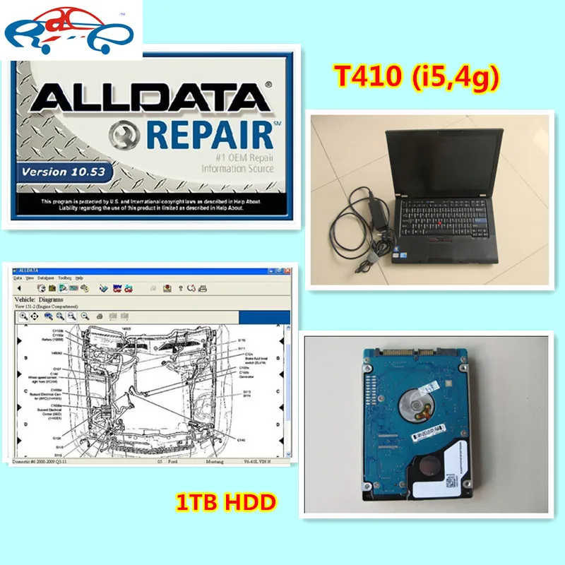 И mitchell Авто Ремонт установленное программное обеспечение T410(i5, 4 г) ноутбук alldata 10,53 с Митчелла в 1 ТБ hdd