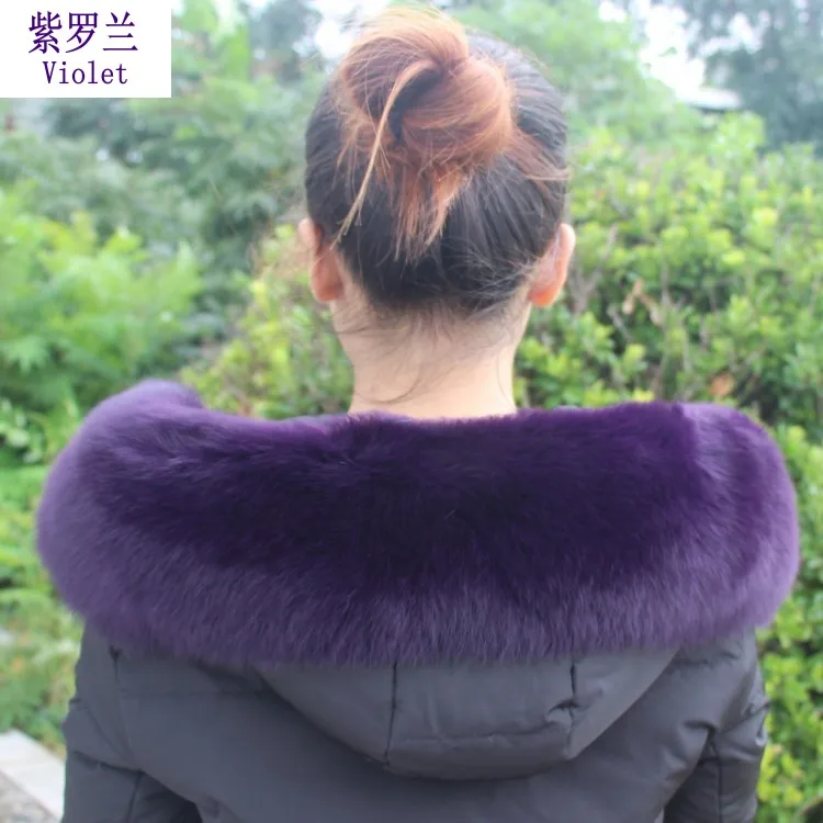 Ms. MinShu, воротник из лисьего меха для капюшона, натуральный Лисий мех, капюшон, отделка, шарф, большой меховой воротник, натуральный мех лисы, воротник, отделка на заказ - Цвет: Violet 15cm