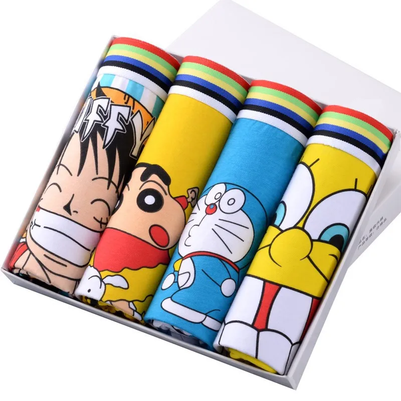 

4pcs/lot Male Underwear Men Boxer Cotton Boy Panties Superman Cartoon Breathable Youth Underpants Batman Spongebob Boxers Man