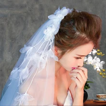 80 см цвета слоновой кости/Белые Свадебные вуали с вырезанными краями Тюль цветок пот кончик пальцев Фата Короткие Свадебные аксессуары