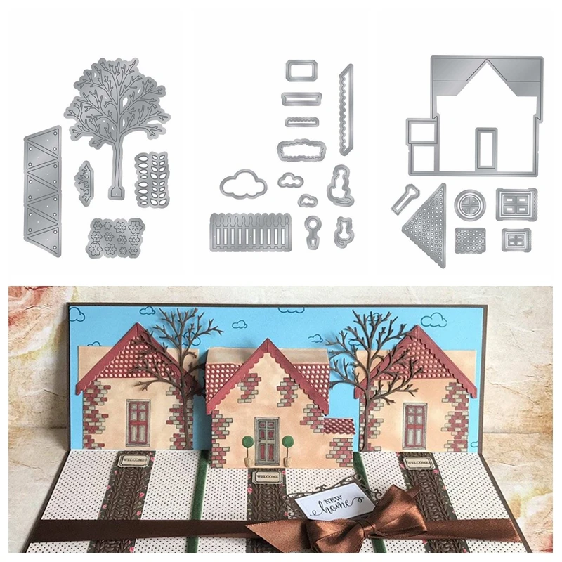 شجرة ورد سياج منزل زخرفة المعادن قطع يموت الإستنسل ل DIY سكرابوكينغ الزخرفية النقش الحرفية يموت قطع قالب شجرة ورد سياج منزل زخرفة المعادن قطع يموت الإستنسل ل DIY سكرابوكينغ الزخرفية النقش الحرفية يموت قطع قالب