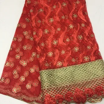 

Free shipping (5yards/pc) golden tulle lace fabric African French net lace fabric with embroidery for party dress f16a292