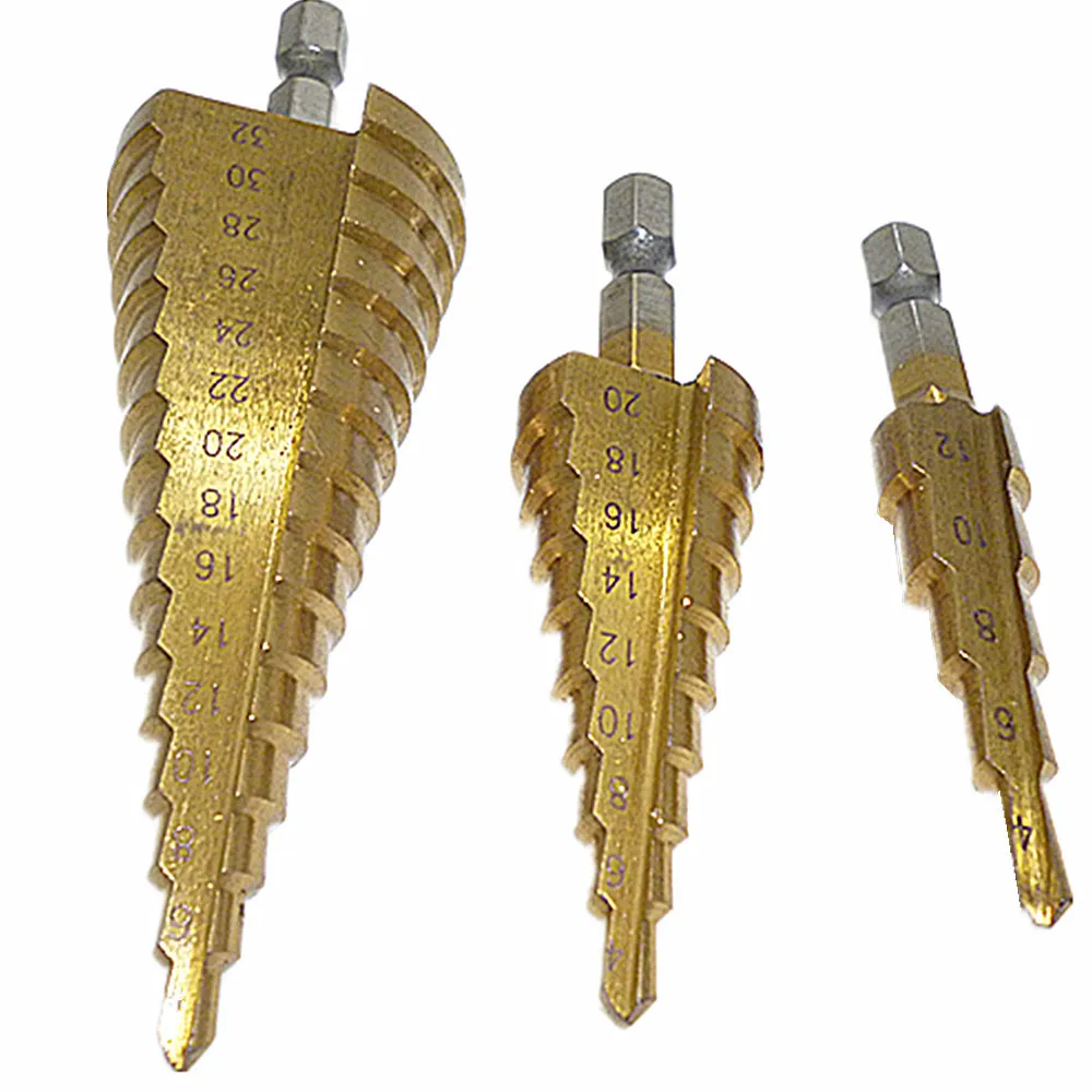 HSS Steel Step Cone Drill Titanium Bit Set Hole Cutter