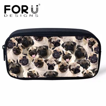 

FORUDESIGNS Cute Animal Pug Dog Kids Mini Pencil Bags Women Travel Cosmetic Bag Makeup Cases Children Pen Bags Pencil Cases Girl