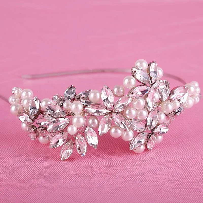 

Luxury Silver Pearl Leaf Handmade Bridal Headband Hairband Flower Head Piece Jewelry Wedding Bride Crowns Hair Accessories SL