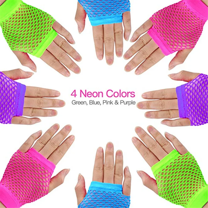 Neon Pink Fingerless Fishnet Gloves with Ruffle ~ HALLOWEEN 80/'s PUNK ROCK DIVA