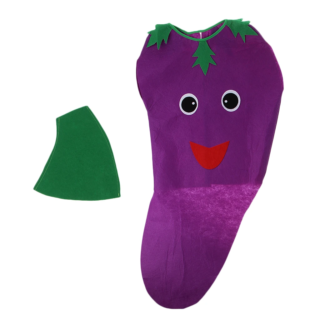 Kids Eggplant Costume Non-woven Fabric Vegetable Outfit Party Fancy Dress