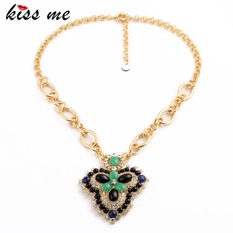 

2017 Statement Necklace Perfume Women Green Blue Resin Stone Clover Pendant Necklace