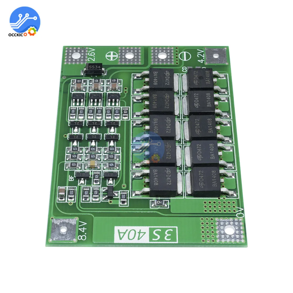 BMS 3S 4S 40A 18650 Защитная плата для зарядки литиевой батареи резервная активного
