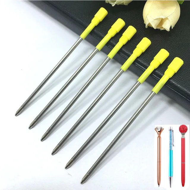 

20pcs/lot Metal Crystal Pen Refill Diamond Ballpoint Pen Refill student pen rod cartridge core ink recharge black blue ink 8.2cm