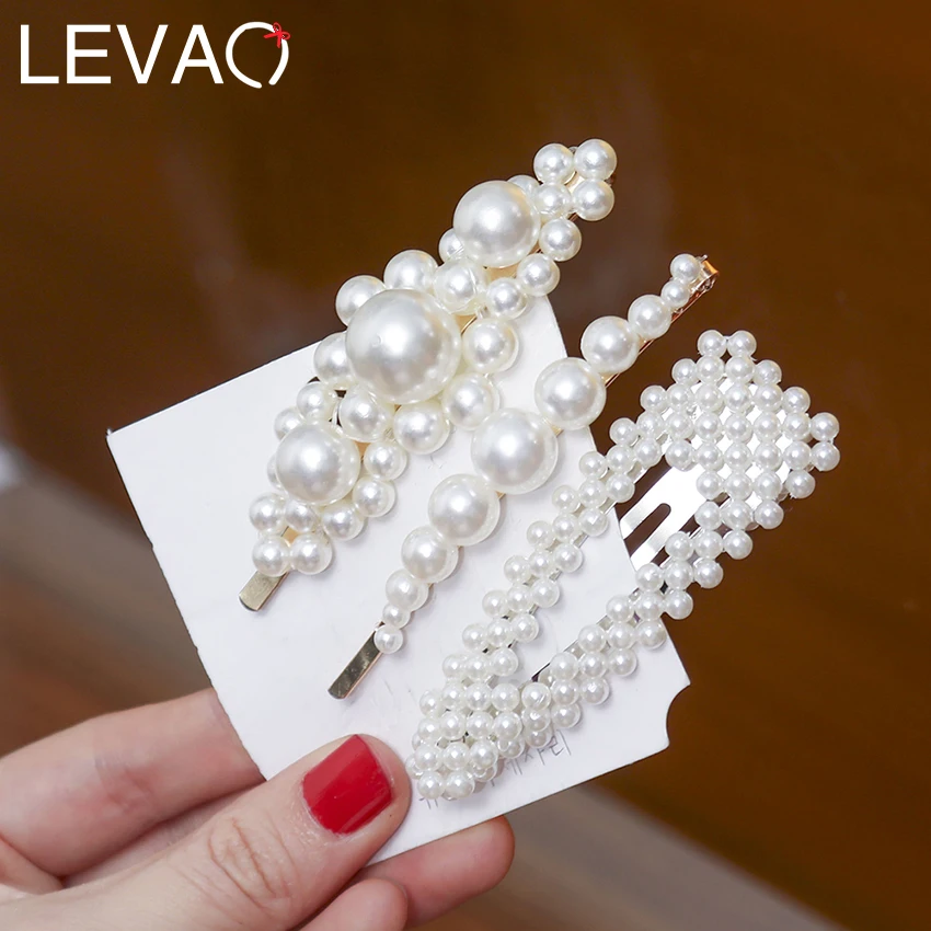 

Levao 2019 New Women Pearl Drop Shape Hair Clip Snap Hair Barrette Stick Hairpin Hair Styling Accessories For Women Girls