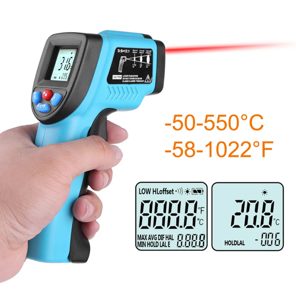 

New GM550 Digital Infrared Thermometer laser Temperature Gun Pyrometer Aquarium High/Low Temperature Alarm -50~550 Centigrade