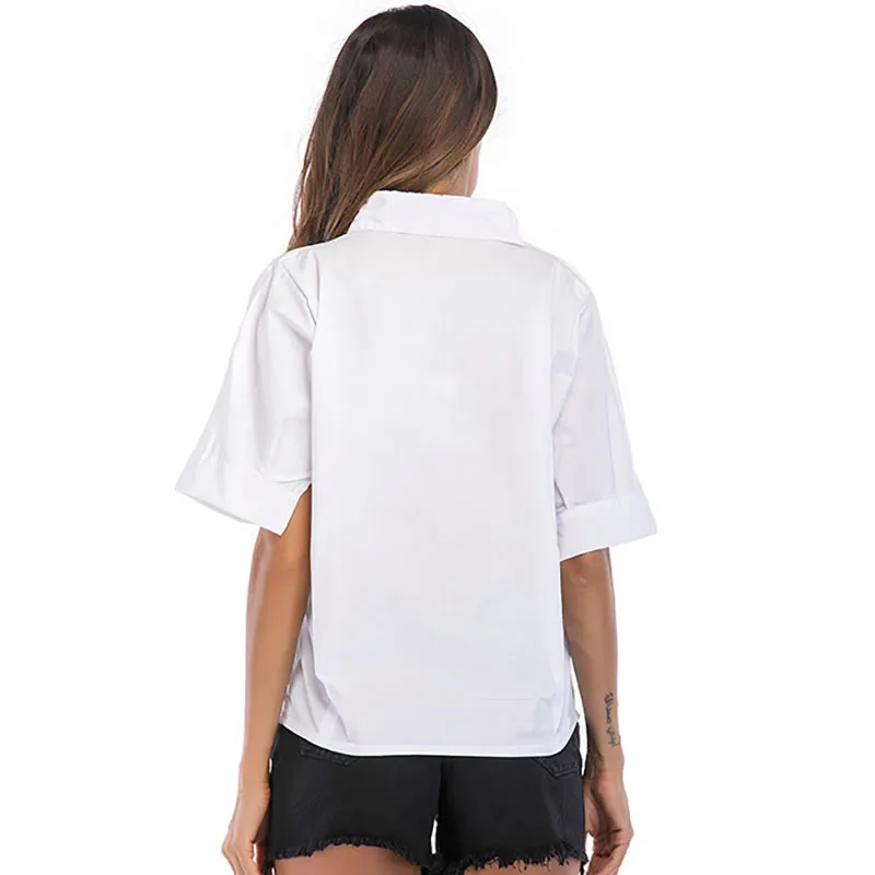 BONGOR LUSS Loose Casual Shirt Top Women Turn-down Collar Short Seeve Summer Tops 2018 Fashion Ladies Shirts White Women Blouses (5)