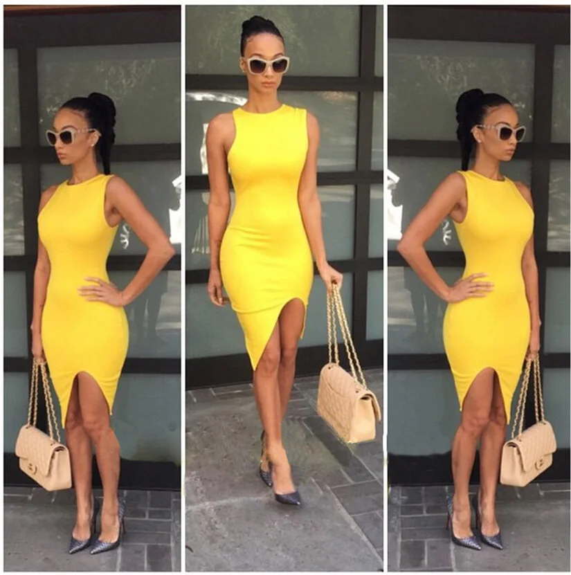 Womens Summer Dresses 2015 Summer Sexy Yellow Dress Novelty Irregular ...