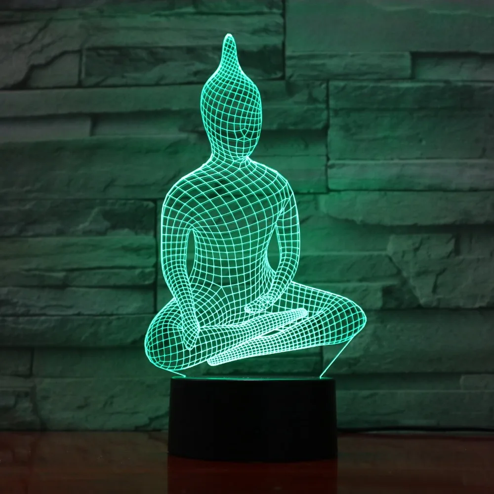 Yoga Sit Buddha Lights 3D светодиодная лампа 7 красочных акриловых ламп в качестве украшения