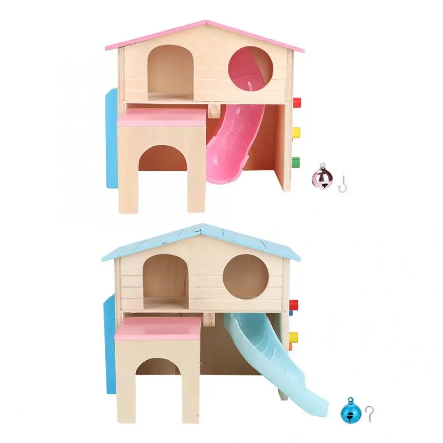 Multi-functional Double Layer Pet Hamster House With Bell Slide Toy Pet Guinea Pig Squirrel Gerbil Toy Warm Hanging Cage