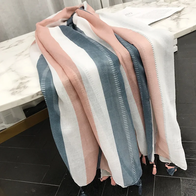 

Ladies Spain Fashion Striped Line Tassel Viscose Shawl Print Soft Wrap Pashmina Stole Long Muslim Hijab Scarves/scarf 180*100Cm