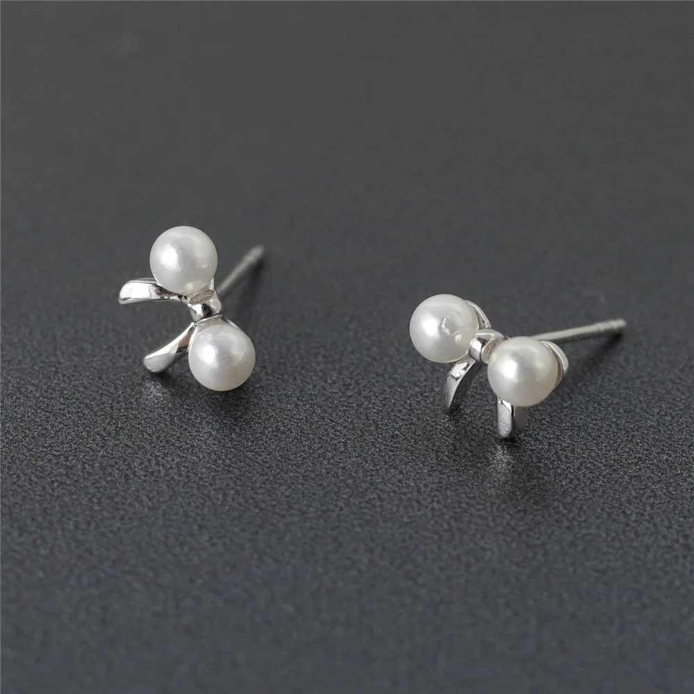 bowknot pearl earrings 100% 925 Sterling silver Jewelry fashion Hypoallergenic Stud earrings for women girl gift