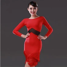 Латинские танцы сексуальная одежда ледяная юбка с длинными рукавами латинское танцевальное платье женская зимняя одежда латинский сценический костюм платье с кисточками