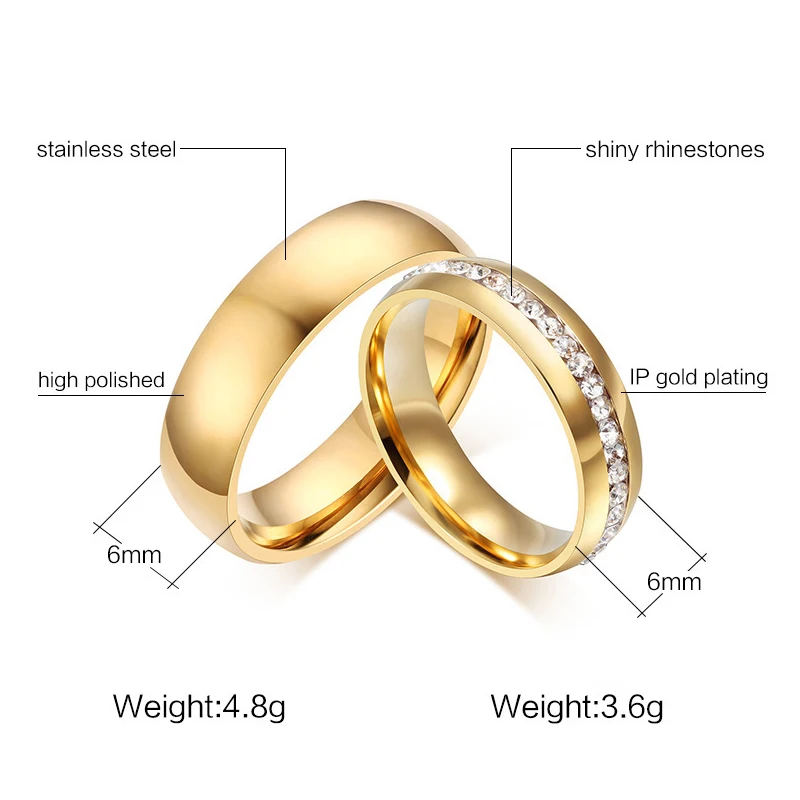 Обручальное кольцо для женщин и мужчин золотого цвета, ювелирные изделия, пара, кольцо из нержавеющей стали, обручение, Подарок на годовщину