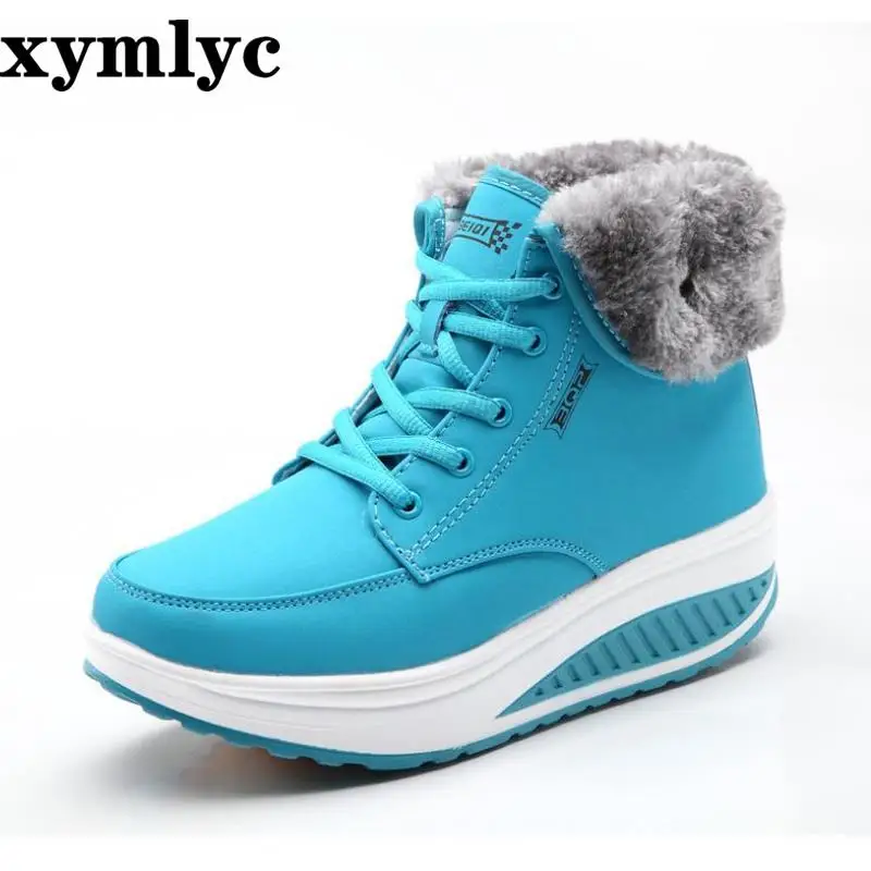 

Winter casual high boots plus velvet cotton shoes trend warm thick bottom sneakers round head lace up female snow boots leather