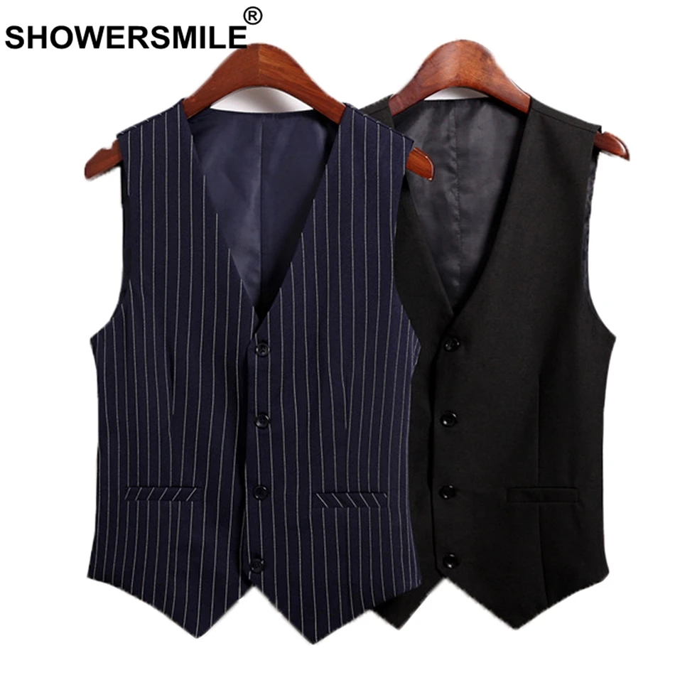 SHOWERSMILE Stripe Vest Women Navy Office Lady Sleeveless Jackets Female Cotton Slim Fit Thin Ladies Spring Autumn Waistcoat 3XL