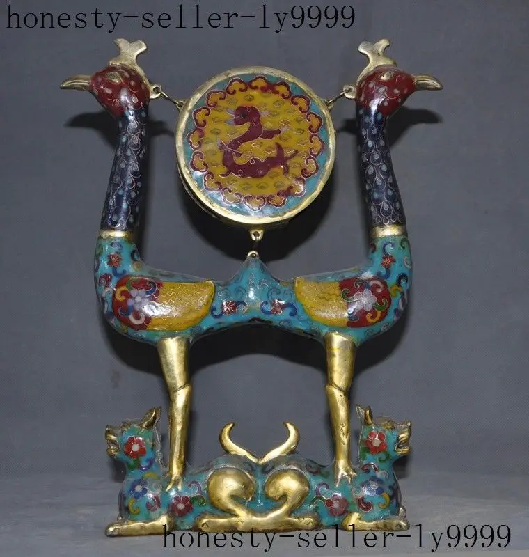 

christmas Rare old Chinese bronze Cloisonne gilt auspicious Cranes beast statue drum Drums halloween